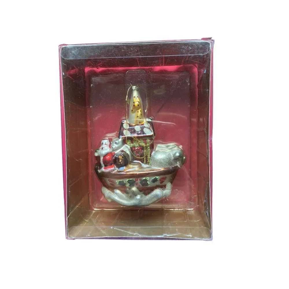 Christmas ornament Noah’s Ark glass 5 inch hand-painted holiday decor, Santa new
